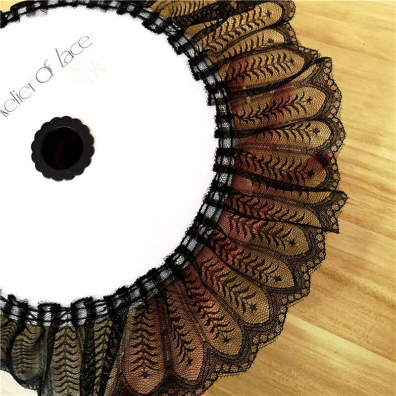 1Yards Pleated Lace Fabric Guipure Tulle Lace Trim 9cm DIY Sewing White Black Lace Ribbon Dress Decoration Clothes Crafts QT2