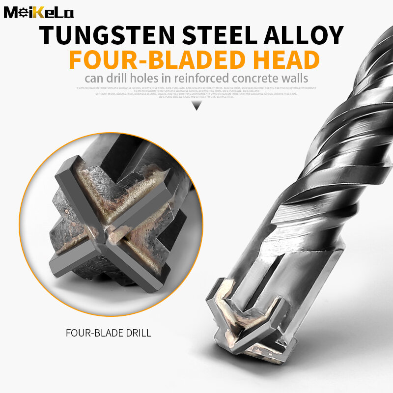 MeiKeLa Electric Hammer Drill Bits 22/25/28/30/32mm Cross Type Tungsten Steel Alloy SDS  Round handle