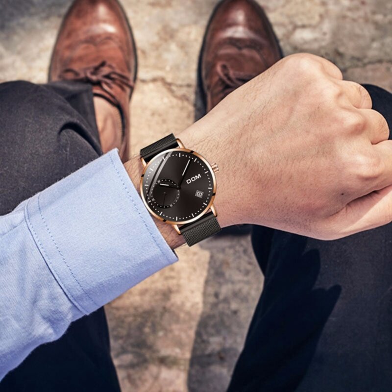 Zegarek dom mężczyźni luksusowy biznes złoty Melt Steel Man Watch wodoodporny kalendarz unikalna moda Casual kwarcowy mężczyzna sukienka zegar M-302