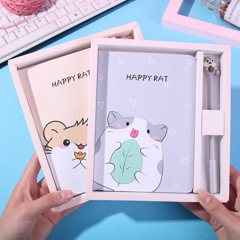 HCKG Student Gift Prize Book With Pen Box Set Cute Cartoon Notepad Office Notebook Livres Kitaplar Art