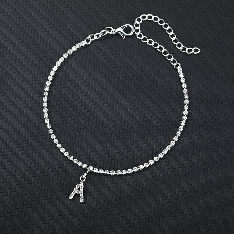 Bracelet de cheville en cristal Zircon avec lettre initiale pour femmes, chaîne de pied de plage, bijoux Boho