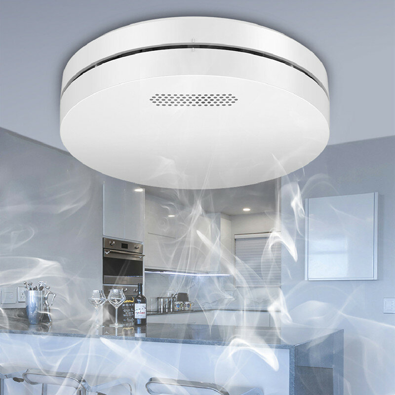Detector de humo ultrafino, alarma fotoeléctrica independiente de seguridad para el hogar con batería reemplazable
