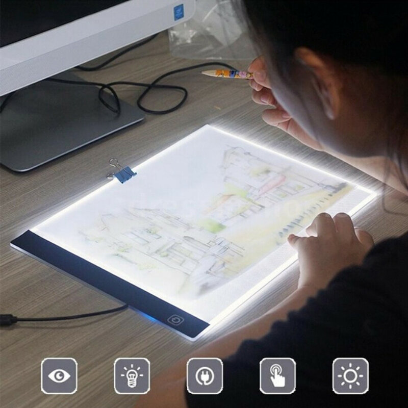 Tablet gráfico digital a4 para desenho, arte pinturas, cópias, usb, escrita, led, iluminação