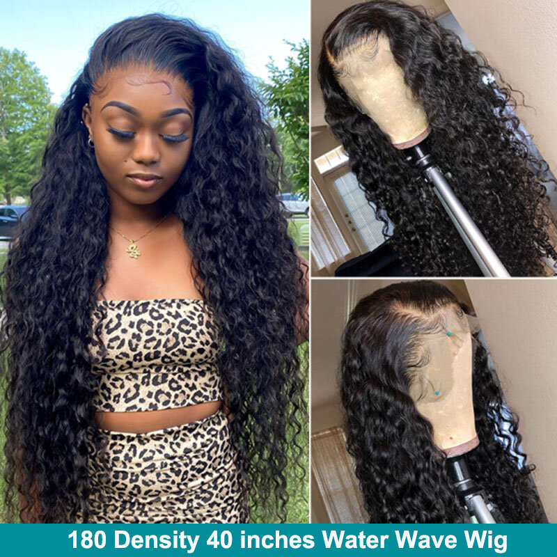 30 cal Glueless brazylijski Water Wave kręcone 13x4 koronki przodu peruki głęboka fala ludzki włos z długich włosów Frontal peruka czarnych kobiet
