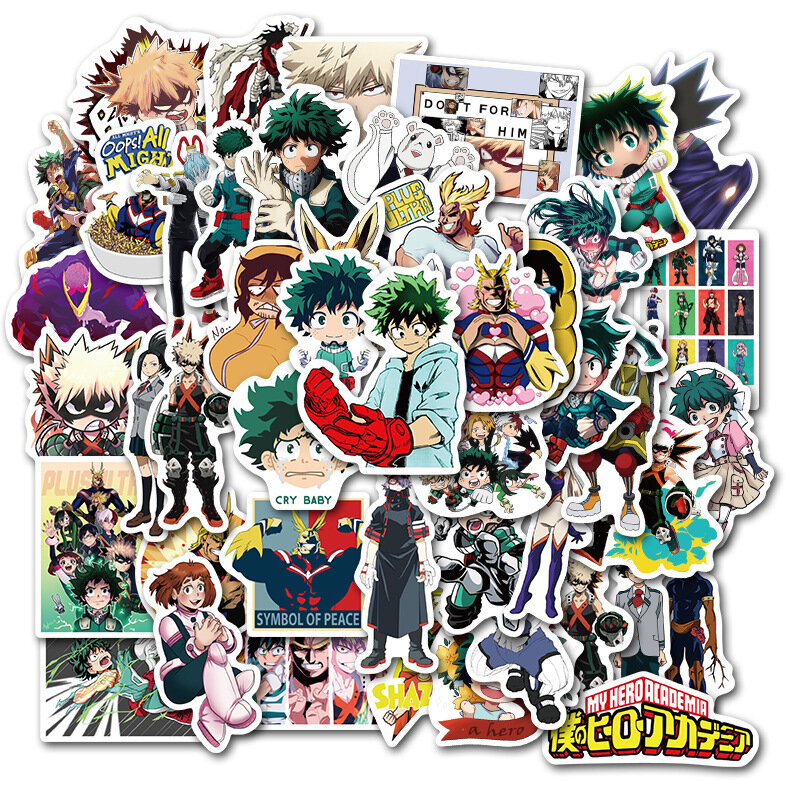 50Pcs My Hero Academia Japan Anime Stickers for Laptop Skateboard Izuku Midoriya Might Boku No Hero Academia Character Decals