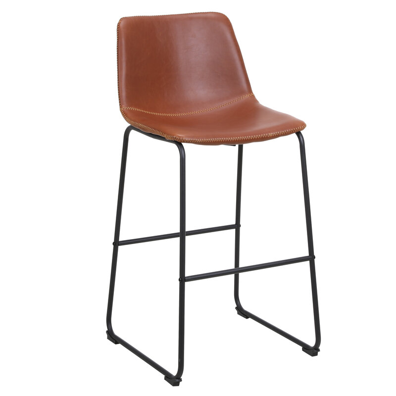 다크 브라운 PU 스틸 높은 등받이 의자, 2 개 단철 바 의자 간단한 북유럽 가정 상업 가구 주방 카운터