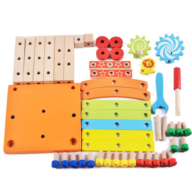 Kids Wooden Educational Toys Assembling Chair Toy Multifunctional Screw Nut Combination Chair DIY Repair Tool Boy Toy