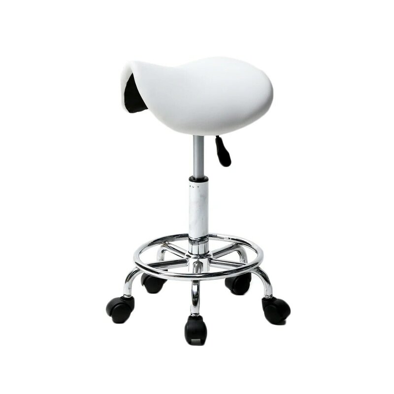 Height Adjustable Salon Rolling Saddle Stool Tattoo Massage Spa Chair White Ha Ha Feet Bar Swivel Stool