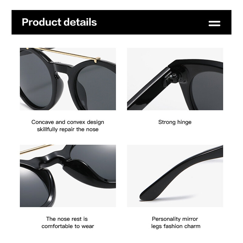 LIOUMO Fashion Double Bridge Design Round Sunglasses For Men Women Vintage Cat Eye Driving Glasses UV400 Trendy Shades gafas sol