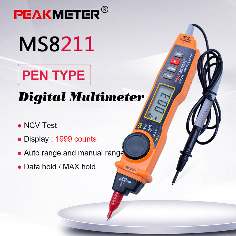 MS8211 Multímetro Digital con sonda PEAKMETER ACV/DCV Eléctrico Handheld Tester Multiprobador digital pen tipo multímetro