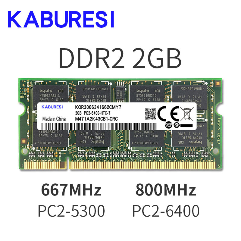 Оперативная память для ноутбука KABURESI, 4 Гб (2x2 Гб) DDR2, 2 Гб, 800 МГц, 667 МГц, 200pin, 2x двухканальный, для ноутбука, с процессором SODIMM, ОЗУ 1,8 В, с разъемо...