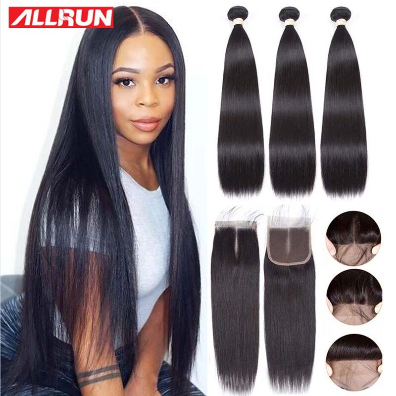 Straight Bundles With Closure Brazilian Hair Weave Bundles With Closure Human Hair Bundles With Closure With Baby Hair Non-remy