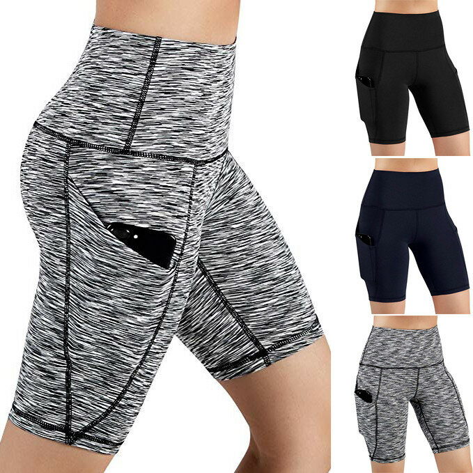 Gym jogging correndo leggings shorts de yoga das mulheres cintura alta levantamento push up apertado esportes bolso fitness yoga curto pant