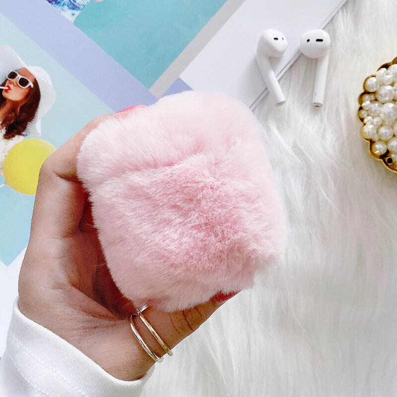 Warm Soft Rabbit Fur Plush Airpods Case for Airpods 1 2  Fluffy Cover for Air Pods Pro Wireless Charging Earphone Box with Chain