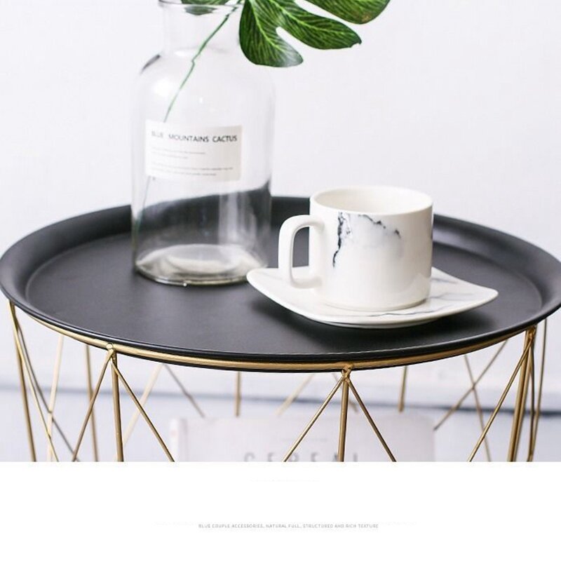 Af88-cesta de metal redonda, moderna, dourada, com armazenamento, mesa lateral, mesa de chá, varanda, canto