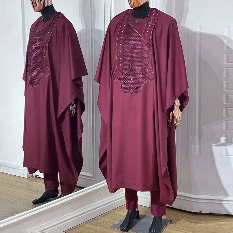 H & D-traje africano tradicional para hombres, traje de Ankara, Túnica, cubierta, camisa, pantalones, conjunto de 3 piezas, traje de fiesta de boda y Navidad, 2022