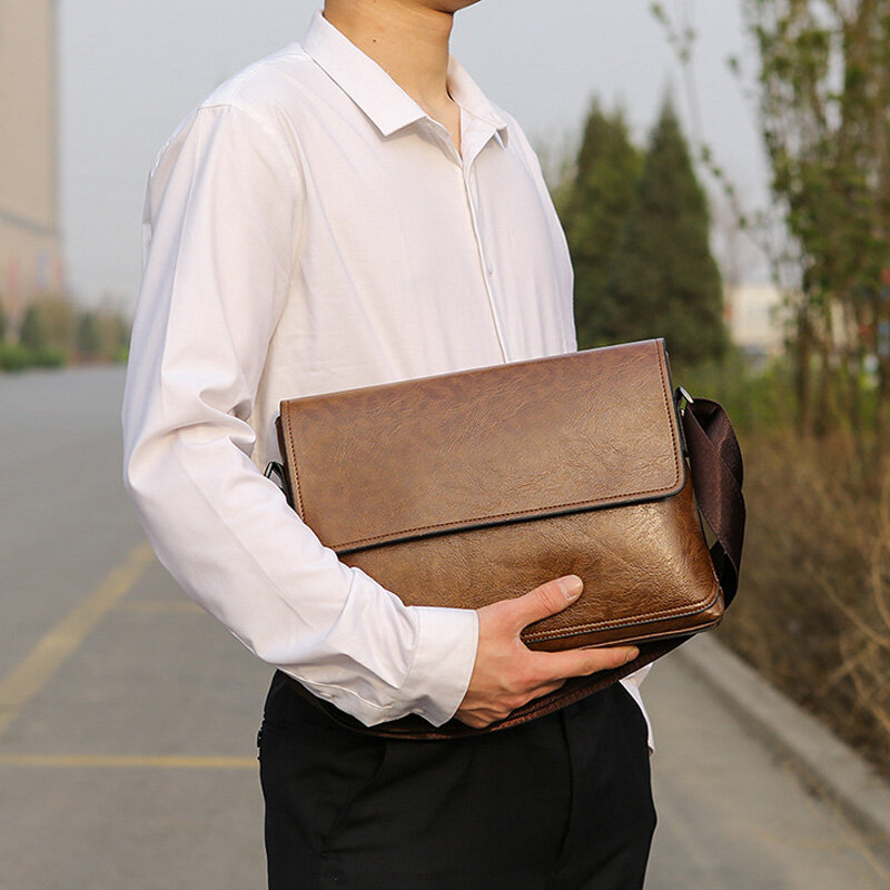 Сумка-мессенджер мужская из экокожи, модный саквояж на плечо для ноутбука, сумочка кросс-боди для работы/путешествий