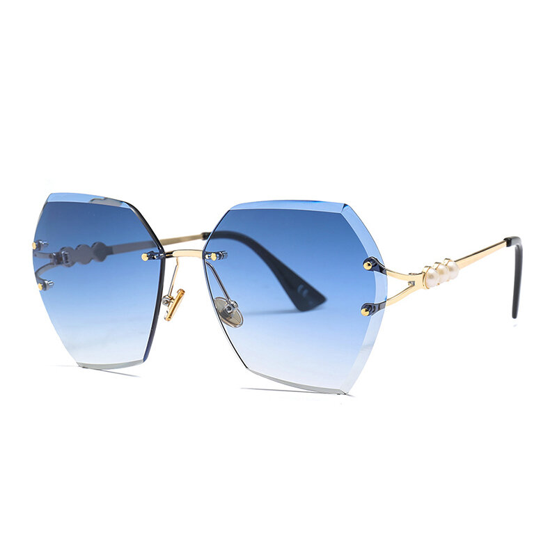 ROYAL MÄDCHEN Luxus Randlose Sonnenbrille Frauen Marke Unregelmäßigen Getrimmt Brillen Perle Metall Rahmen Sonnenbrille Weibliche UV400 ss171