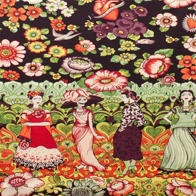 Flores y cráneo mujer Frida 100% de tela de algodón para ropa de bebé cojín mochilas para ropa de cama conjunto DIY