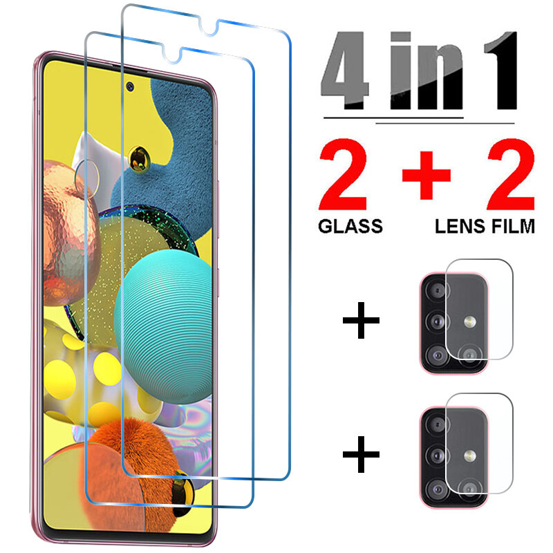 Protecteur d'écran 4 en 1, en verre trempé pour Samsung Galaxy A51 A52 A21S A32 5G A71 A72 A41 A31 A12