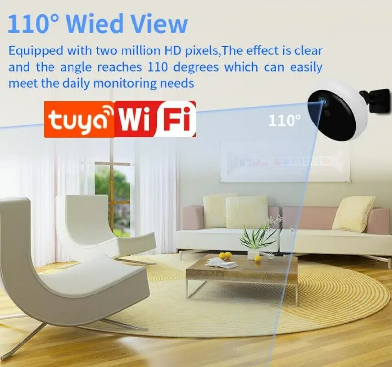 Tuya-2021 P Smartlife 앱 무선 배터리 와이파이 보안 홈 카메라, 2MP HD PIR 감시 CCTV 카메라 스마트 알림 1080
