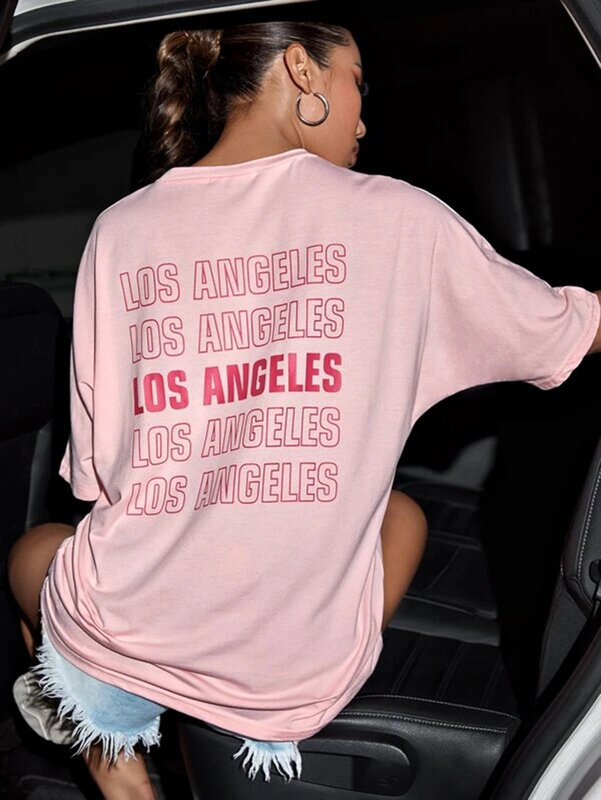 Camiseta con estampado de Los Ángeles California para mujer, remera bonita de moda, camiseta informal de manga corta de verano