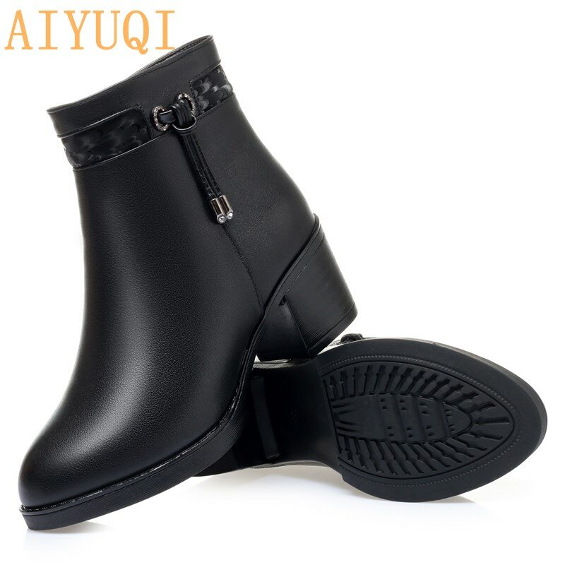 AIYUQI Frauen Winter Stiefel Nicht-slip 2022 Echtem Leder Mode Wolle Warme Frauen Stiefeletten Große Größe High Heels schuhe Stiefel