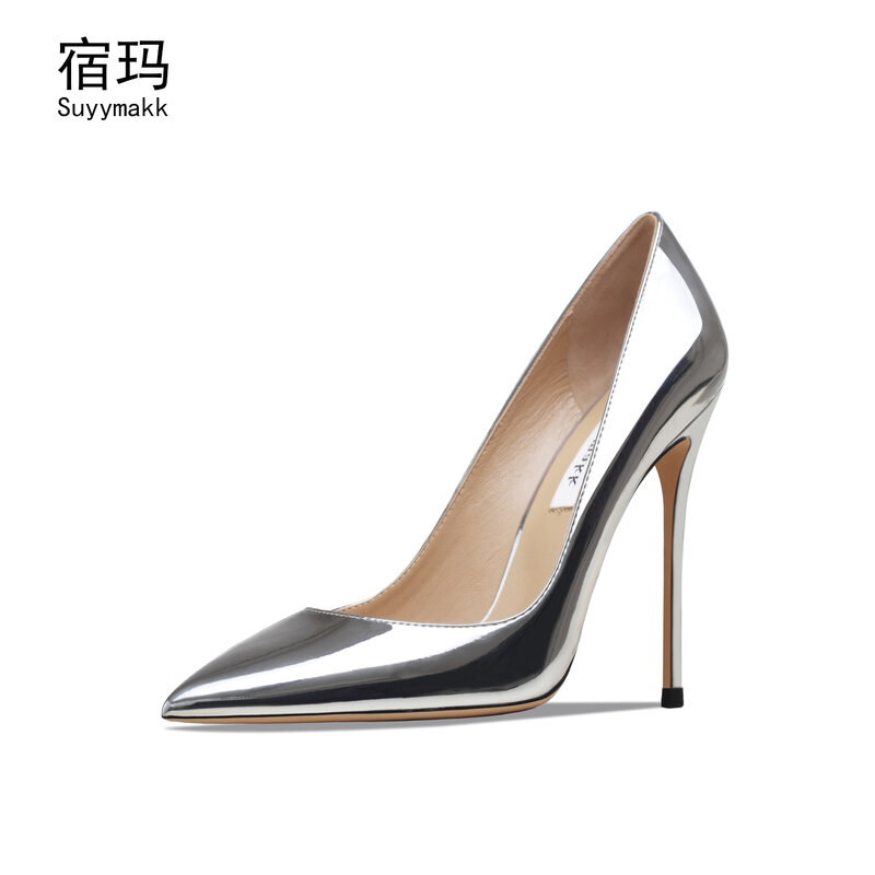 Zapatos de tacón alto clásicos de cuero Real para mujer, calzado de charol inferior de 8cm y 10cm, tacón fino, Sexy, para boda, Otoño, 2022