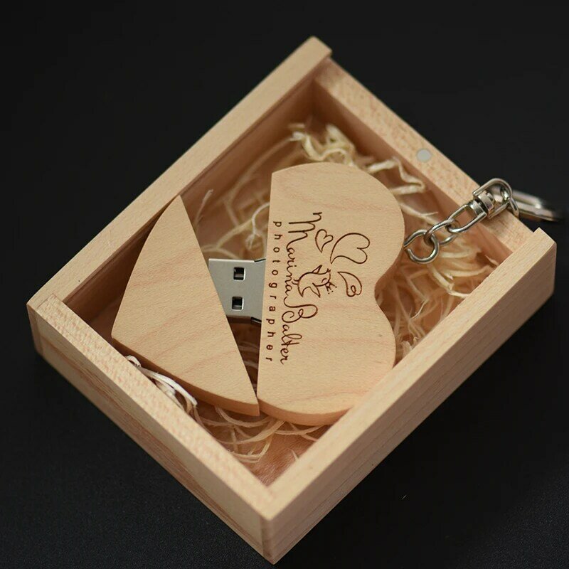 JASTER wooden heart USB + gift box usb 2.0 flash drive pendrive 4GB 8GB 16GB 32GB 64GB(free custom logo)photography wedding
