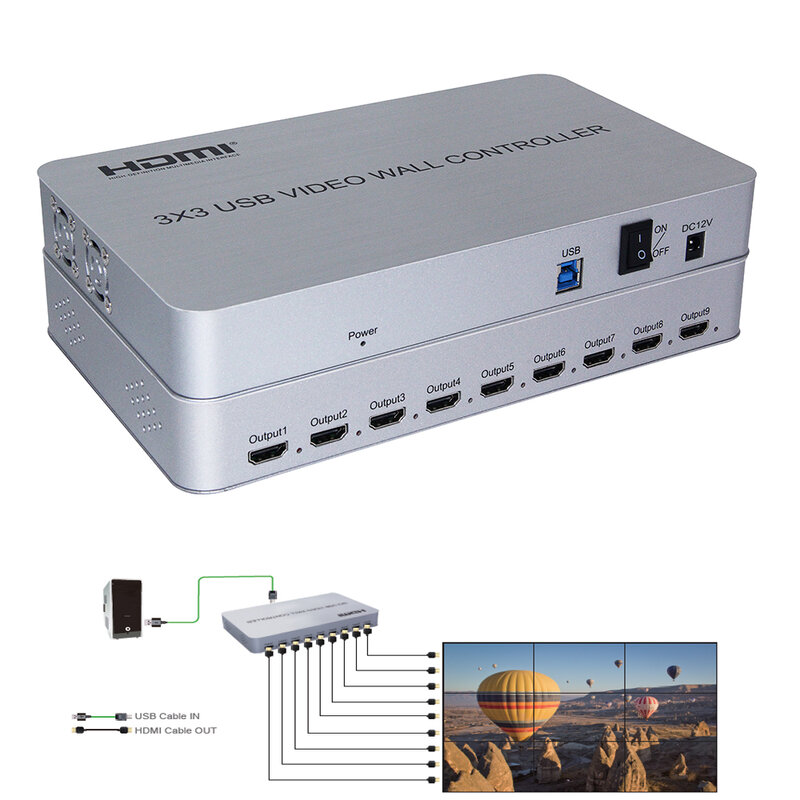 4K USB3.0 3x3 Video controlador de pared | 9 Canales | 13 modos de visualización 1x1,1x2,1x3x1 4 2x1 2x2x2 3 2x4 3x1 3x2,3x3 4x1 4x2