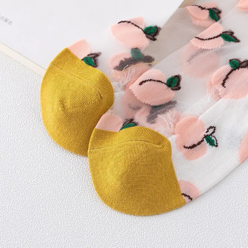 Meias de verão femininas cartoon frutas kawaii algodão seda meias presente para senhoras meias respiráveis envio