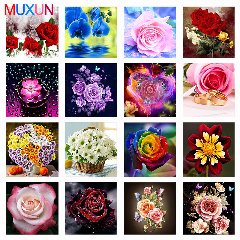 5D Diy Diamond Painting Flower Rose Cross Stitch Diamond 21 Wall Sticker Vase Picture Suitable For Home Decoration Gift   Rp483