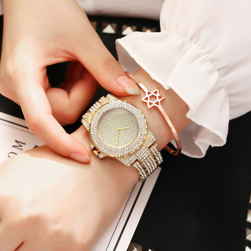 Feminino – montre-bracelet en cristal et acier pour femmes, à Quartz, zegarek damski saati