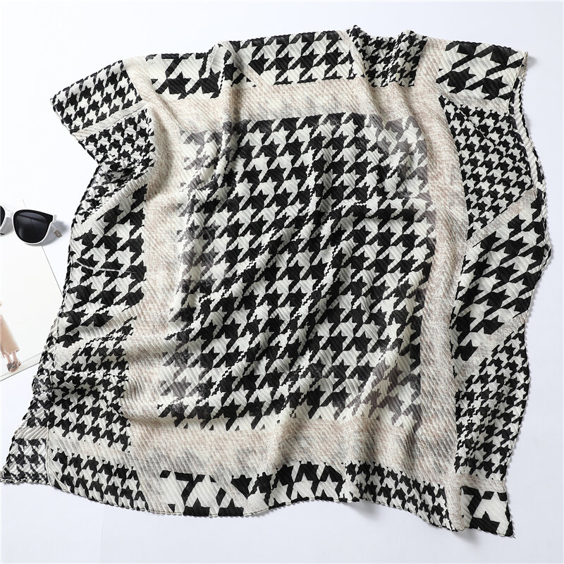 2021 marszczony bawełniany szalik luksusowy 180*90cm kobiety ciepły chustka muzułmańska opaska Turban szal Wrap jesień Pashmina szyi Foulard