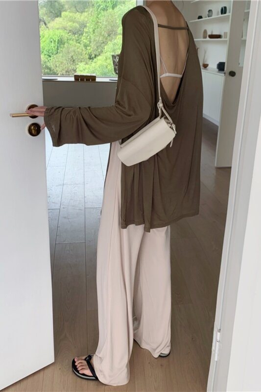 숙 녀 바지 정장 여름 게으른 바람 느슨한 섹시 한 백업 긴 소매 티셔츠 탑 여성 디자인 슬림 캐주얼 바지 교수형 바지
