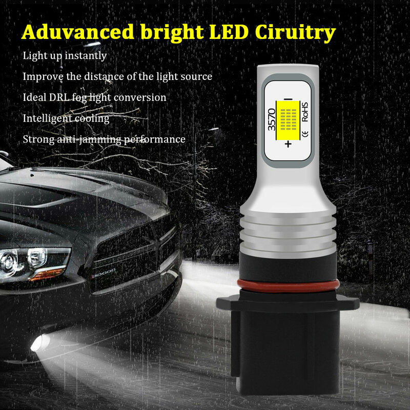 (2) No Error Canbus P13W SH23W PSX26W LED Bulbs for Car Led DRL Fog Driving Lights Lamp Light 6000k White / 3000k Golden Yellow