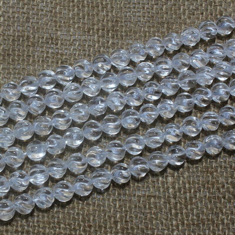 Natural White Crystal Gemstone 3D Wave Carved Clear Quartz 6 8 10 12mm Round Beads Accessories for Necklace Bracelet DIY Jewelry