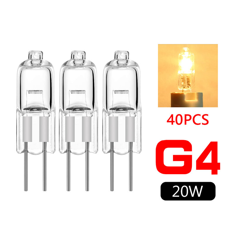 40PCS/LOT SALE Ultra g4 12 v 20 w halogen lamp G4 12V bulb inserted beads crystal lamp halogen bulb 20W 12V low price