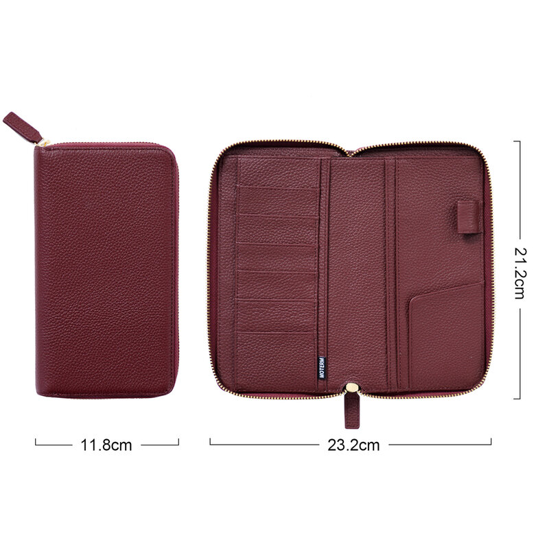 Moterm Zippered Weeks Cover Genuine Pebbled Grain Leather Planner with Back Pocket Cowhide Zipper Organizer Agenda Journal Diary