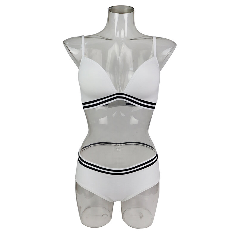Soutien-gorge sans fil en coton biologique pour femmes, sous-vêtements respirants, avec bande élastique fantaisie, couleur blanche