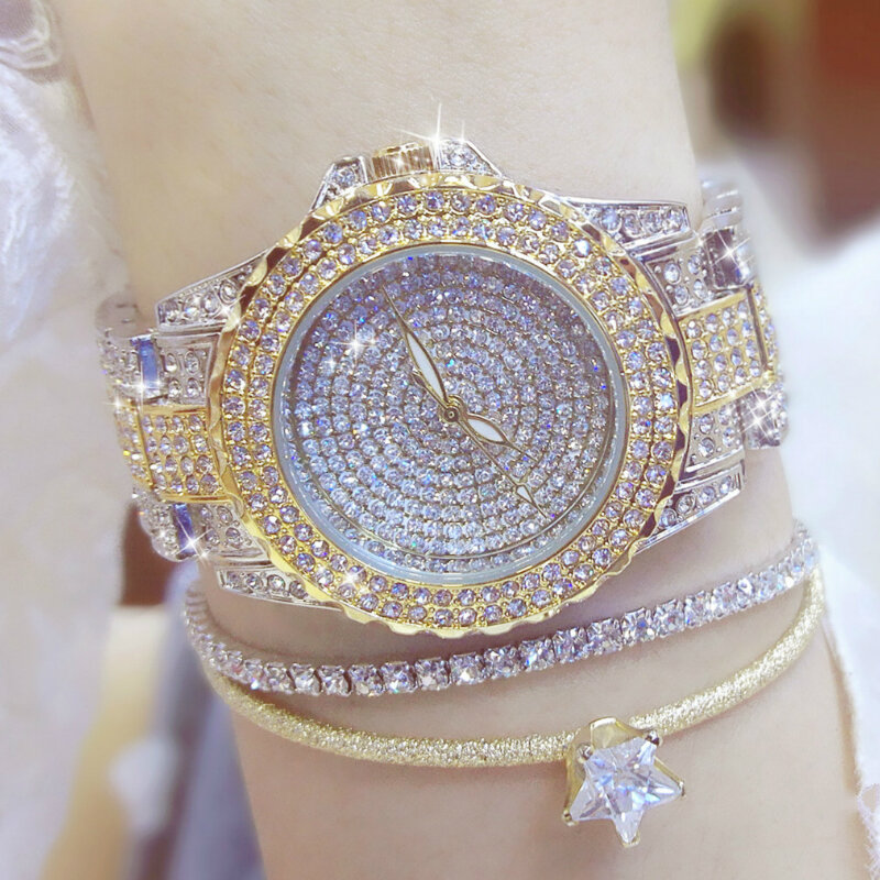 Montre-bracelet en cristal pour femmes, à Quartz, avec strass, à la mode
