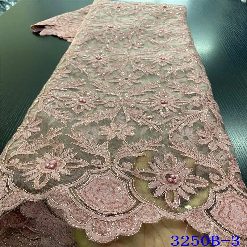 New African Fabric Lace 2020 French Net Laces Nigerian Embroidery Tulle Fabrics Lace with Beads Sequins for Party KS3250B