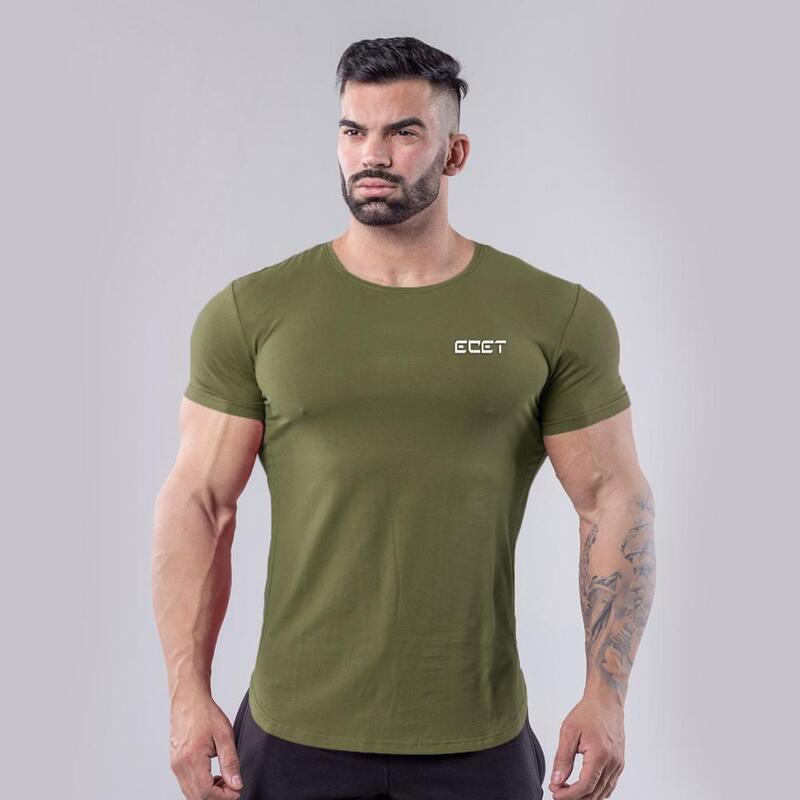 2018 nowe męskie bawełniane koszulki z krótkim rękawem siłownie Fitness Workout t shirt męskie lato na co dziń z nadrukiem O-Neck koszulki Slim topy odzież