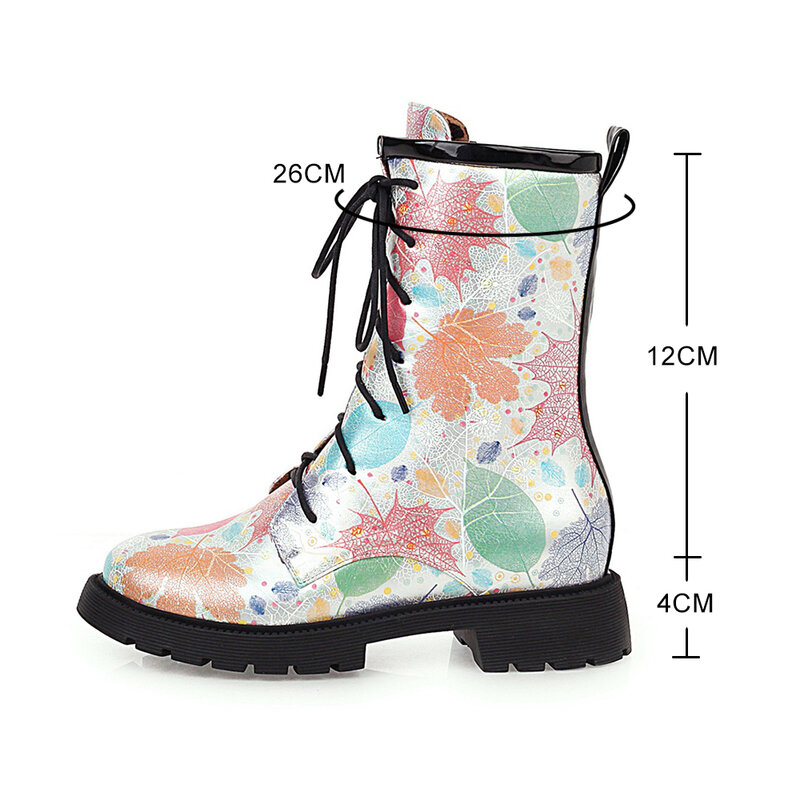 Women flowers print Boots Winter Ladies Lace up Ankle Booties Round Toe Solid Motorcycle Boots Casual Shoes Woman Botas Mujer