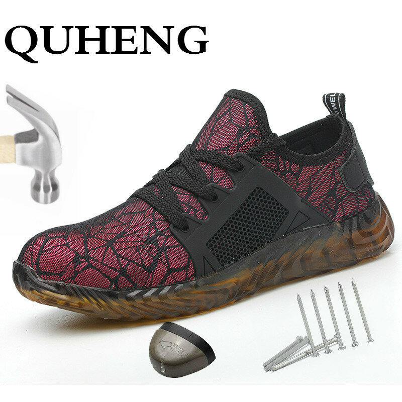 Quheng男性作業安全靴抗スマッシングパンク防水スチールつま先安全ブーツ軽量快適スニーカー送料無料