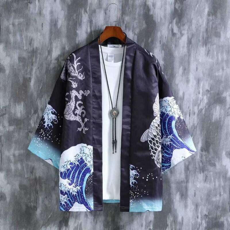 Đường Phố Cardigan Nam Yukata Nữ Nhật Bản Bộ Kimono Mùa Hè Truyền Thống Unisex Harajuku Bãi Biển Mỏng Rộng Chống Nắng Áo Sơ Mi
