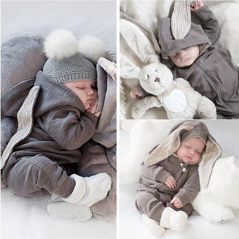 Barboteuse pour filles et bébés 0-2T, tenue de printemps avec oreilles de lapin, combinaison pour nouveau-né, ensemble de vêtements pour bébés