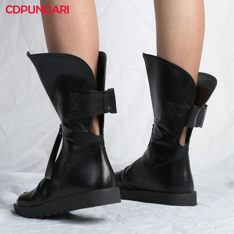 Sandalias de gladiador de plataforma plana con punta abierta para Mujer, zapatos informales, calzado de verano, color blanco y negro, 2021