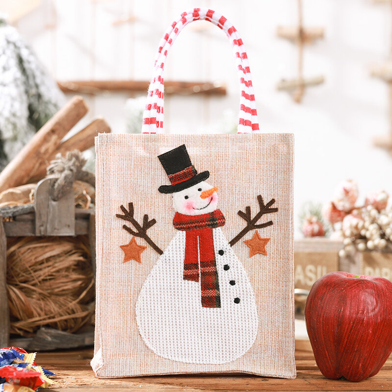 Рождественские украшения, льняная трехмерная вышитая сумка-тоут, Детская сумка для хранения