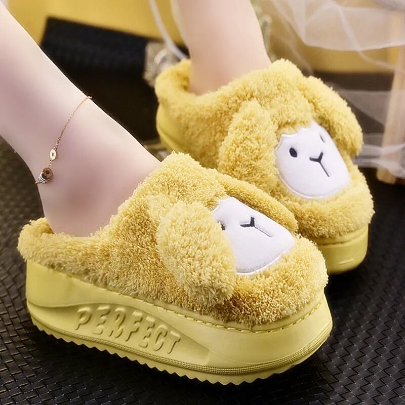 Vrouwen Leuke Schapen Slippers Winter Vrouwelijke Indoor Home Fuzzy Sliders Fall Meisjes Zoete Dieren Lange Oren Huis Flurry Slipper